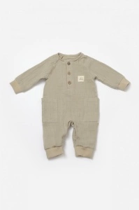 Salopeta cu nasturei, Winter muselin, 100% bumbac - Verde, BabyCosy (Marime: 18-24 Luni) - Img 2