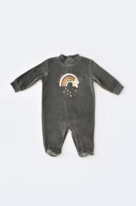 Salopeta Curcubeu cu maneca lunga si botosei din 80%bumbac organic si 20% poliester - Antracit, BabyCosy (Marime: 3-6 Luni) - Img 2