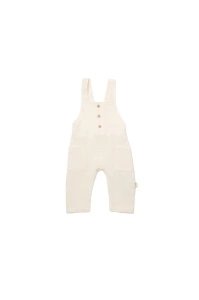 Salopeta de vara cu buzunare din muselina, BabyCosy, 100% bumbac organic, ecru (Marime: 3-6 Luni) - Img 2