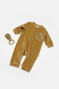 Salopeta Elefant cu maneca lunga din 80%bumbac organic si 20% poliester - Mustar, BabyCosy (Marime: 18-24 Luni)