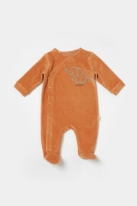 Salopeta Elefant cu maneca lunga si botosei din 80%bumbac organic si 20% poliester - Caramiziu, BabyCosy (Marime: 0-3 Luni) - Img 2
