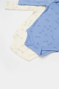 Set 2 body-uri cu maneca lunga Printed, BabyCosy, 50% modal+50% bumbac, Ecru/Lavanda (Marime: 3-6 Luni) - Img 2
