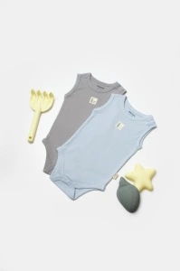 Set 2 body-uri fara maneci Bamboo, bleu, BabyCosy, 50% bambus+50% bumbac (Marime: 9-12 luni)