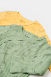 Set 2 body-uri petrecute Printed, BabyCosy, 50% modal+50% bumbac, Lamaie/Verde (Marime: 0-3 Luni) - Img 2