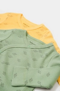 Set 2 body-uri petrecute Printed, BabyCosy, 50% modal+50% bumbac, Lamaie/Verde (Marime: 0-3 Luni) - Img 2