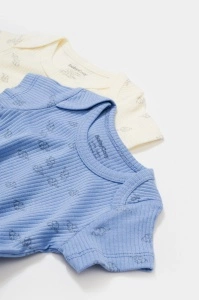 Set 2 body-uri Printed, BabyCosy, 50% modal+50% bumbac, Ecru/Lavanda (Marime: 3-6 Luni) - Img 2