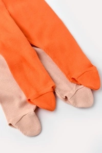 Set 2 pantaloni cu botosei bebe unisex din bumbac organic si modal - Rodie/Piersica, BabyCosy (Marime: 3-6 Luni) - Img 3