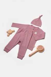 Set 3 piese:bluza, pantaloni si caciulita Bamboo, roz inchis, BabyCosy, 50% bumbac+50%bambus (Marime: 9-12 luni)
