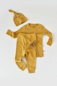 Set 3 piese: bluzita cu maneca lunga, pantaloni lungi si caciulita din bumbac organic si modal - Sofran, BabyCosy (Marime: 9-12 luni) - Img 2