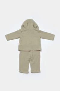 Set bluza cu gluga si pantaloni, Winter muselin, 100% bumbac - Verde, BabyCosy (Marime: 18-24 Luni) - Img 3