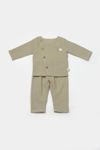 Set bluza cu nasturi si pantaloni , Winter muselin, 100% bumbac - Verde, BabyCosy (Marime: 18-24 Luni) - Img 2