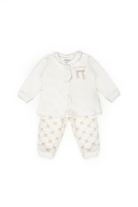 Set bluză și pantalon, Bow, BabyCosy, 100%bumbac organic, Stone (Marime: 6-9 luni) - Img 3