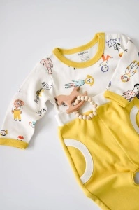Set bluzita cu maneca lunga si pantaloni lungi, 100% bumbac organic, BabyCosy, Galben (Marime: 6-9 luni) - Img 2