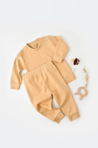 Set bluzita cu maneca lunga si pantaloni lungi - bumbac organic 100% - Mustar, BabyCosy (Marime: 12-18 Luni)