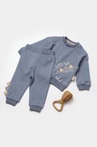 Set bluzita cu pantalon Dino, indigo, BabyCosy, 100%bumbac (Marime: 9-12 luni)