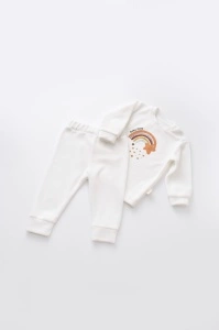 Set Curcubeu cu bluzita cu maneca lunga si pantaloni lungi din 80%bumbac organic si 20% poliester - Ecru, BabyCosy (Marime: 6-9 luni) - Img 2