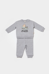 Set hanorac si pantaloni, Two thread, 100%bumbac organic - Gri, BabyCosy (Marime: 6-9 luni) - Img 2