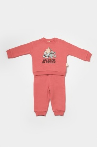 Set hanorac si pantaloni, Two thread, 100%bumbac organic - Rose, BabyCosy (Marime: 9-12 luni) - Img 3