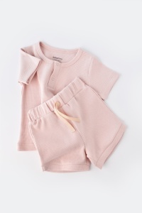 Set tricou cu pantaloni scurti - 100% bumbac organic - Roz, BabyCosy (Marime: 18-24 Luni) - Img 3