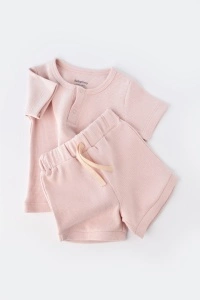 Set tricou cu pantaloni scurti - 100% bumbac organic - Roz, BabyCosy (Marime: 18-24 Luni) - Img 3