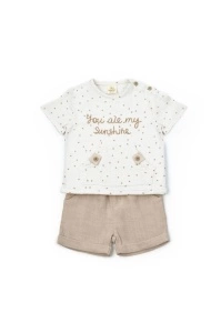 Set tricou cu pantaloni scurti TeddyBear, 100% bumbac organic, BabyCosy (Marime: 18-24 Luni) - Img 2