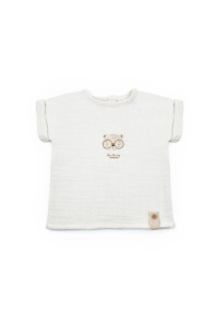 Set tricou ecru cu pantaloni scurti TeddyBear, 100% bumbac organic, BabyCosy (Marime: 9-12 luni) - Img 3