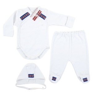 Body național + pantalon cu botoșel + căciuliță (Bumbac 100%, superior, semigros)
