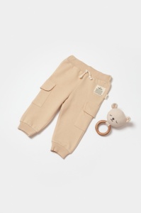 Pantaloni cu buzunare laterale, Two thread, 100%bumbac organic - Stone, BabyCosy (Marime: 12-18 Luni) - Img 1