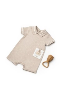 Salopeta cu guler TeddyBear, BabyCosy, 100% bumbac organic (Marime: 3-6 Luni)
