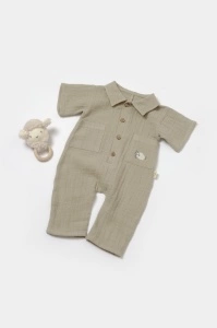 Salopeta cu maneca scurta si nasturei Sheep, 100% bumbac - Verde, BabyCosy (Marime: 12-18 Luni)