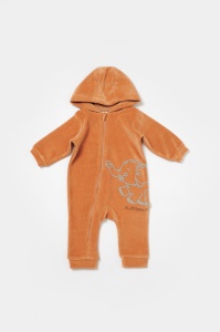 Salopeta Elefant cu maneca lunga si gluga din 80%bumbac organic si 20% poliester - Caramiziu, BabyCosy (Marime: 18-24 Luni) - Img 2