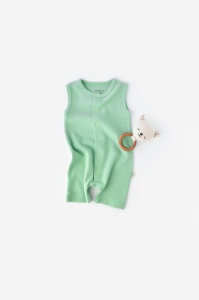 Salopeta fara maneci si pantaloni scurti - 100% bumbac organic - Mint, BabyCosy (Marime: 3-6 Luni) - Img 2