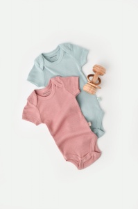 Set 2 body-uri bebe unisex din bumbac organic si modal - Mint/Rose, BabyCosy (Marime: 3-6 Luni) - Img 2