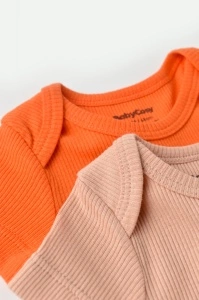 Set 2 body-uri bebe unisex din bumbac organic si modal - Rodie/Piersica, BabyCosy (Marime: 18-24 Luni) - Img 3