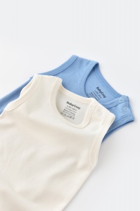 Set 2 body-uri fara maneci bebe unisex -100% bumbac organic - Ecru/Bleu, BabyCosy (Marime: 18-24 Luni) - Img 3