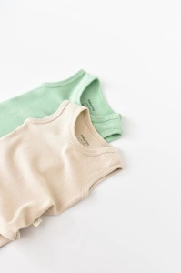 Set 2 body-uri fara maneci bebe unisex -100% bumbac organic - Mint/Stone, BabyCosy (Marime: 6-9 luni) - Img 2