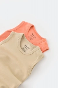 Set 2 body-uri fara maneci bebe unisex -100% bumbac organic - Roz/Crem, BabyCosy (Marime: 12-18 Luni) - Img 3