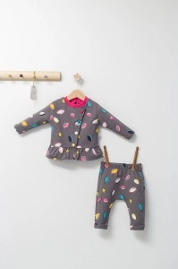 Set 2 piese cu bluzita cu volan si pantalonasi pentru fetite Colorful autum, Tongs baby (Culoare: Gri, Marime: 9-12 luni)