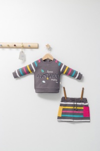 Set 2 piese cu bluzita si fustita pentru fetite Colorful autum, Tongs baby (Culoare: Albastru, Marime: 24-36 luni) - Img 2