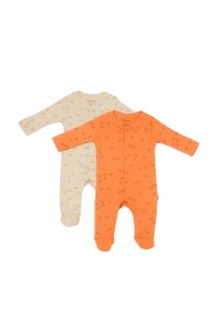 Set 2 salopete lungi Printed, BabyCosy, 50% modal+50% bumbac, Stone/Apricot (Marime: 6-9 luni) - Img 1