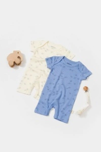 Set 2 salopete scurte Printed, BabyCosy, 50% modal+50% bumbac, Ecru/Lavanda (Marime: 9-12 luni) - Img 3