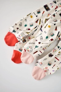Set 2 salopetele cu maneca lunga si pantaloni cu botosei si fermoar - 100%bumbac organic - Portocaliu si Pudra, BabyCosy (Marime: 9-12 luni) - Img 3