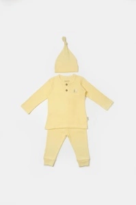 Set 3 piese:bluza, pantaloni si caciulita Bamboo, galben, BabyCosy, 50% bumbac+50%bambus (Marime: 3-6 Luni) - Img 2
