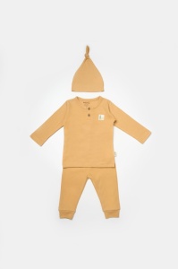 Set 3 piese:bluza, pantaloni si caciulita Bamboo, maro, BabyCosy, 50% bumbac+50%bambus (Marime: 3-6 Luni) - Img 2