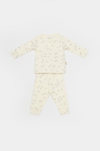 Set 3 piese:bluza, pantaloni si caciulita Printed, BabyCosy, 50% modal+50% bumbac, Ecru (Marime: 9-12 luni) - Img 3