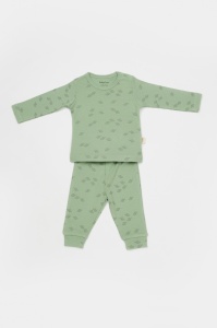 Set 3 piese:bluza, pantaloni si caciulita Printed, BabyCosy, 50% modal+50% bumbac, Verde (Marime: 9-12 luni) - Img 2
