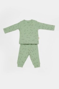 Set 3 piese:bluza, pantaloni si caciulita Printed, BabyCosy, 50% modal+50% bumbac, Verde (Marime: 9-12 luni) - Img 2