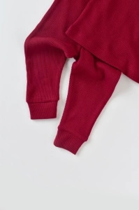 Set 3 piese: bluzita cu maneca lunga, pantaloni lungi si caciulita din bumbac organic si modal - Rosu BabyCosy (Marime: 18-24 Luni) - Img 3