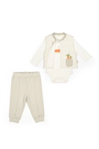 Set 3 piese: body, pantalon si vesta Rabbit, 100% bumbac organic, BabyCosy (Marime: 3-6 Luni) - Img 2
