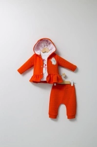 Set 3 piese: pantaloni, bluzita si hainuta cu gluga eleganta pentru bebelusi Crazy Penguins, Tongs baby (Culoare: Galben, Marime: 6-9 luni) - Img 2